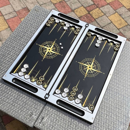 Premium Metal Backgammon Set – Map Design, Stainless Steel & Tempered Glass | Free Global Delivery Gift-ready