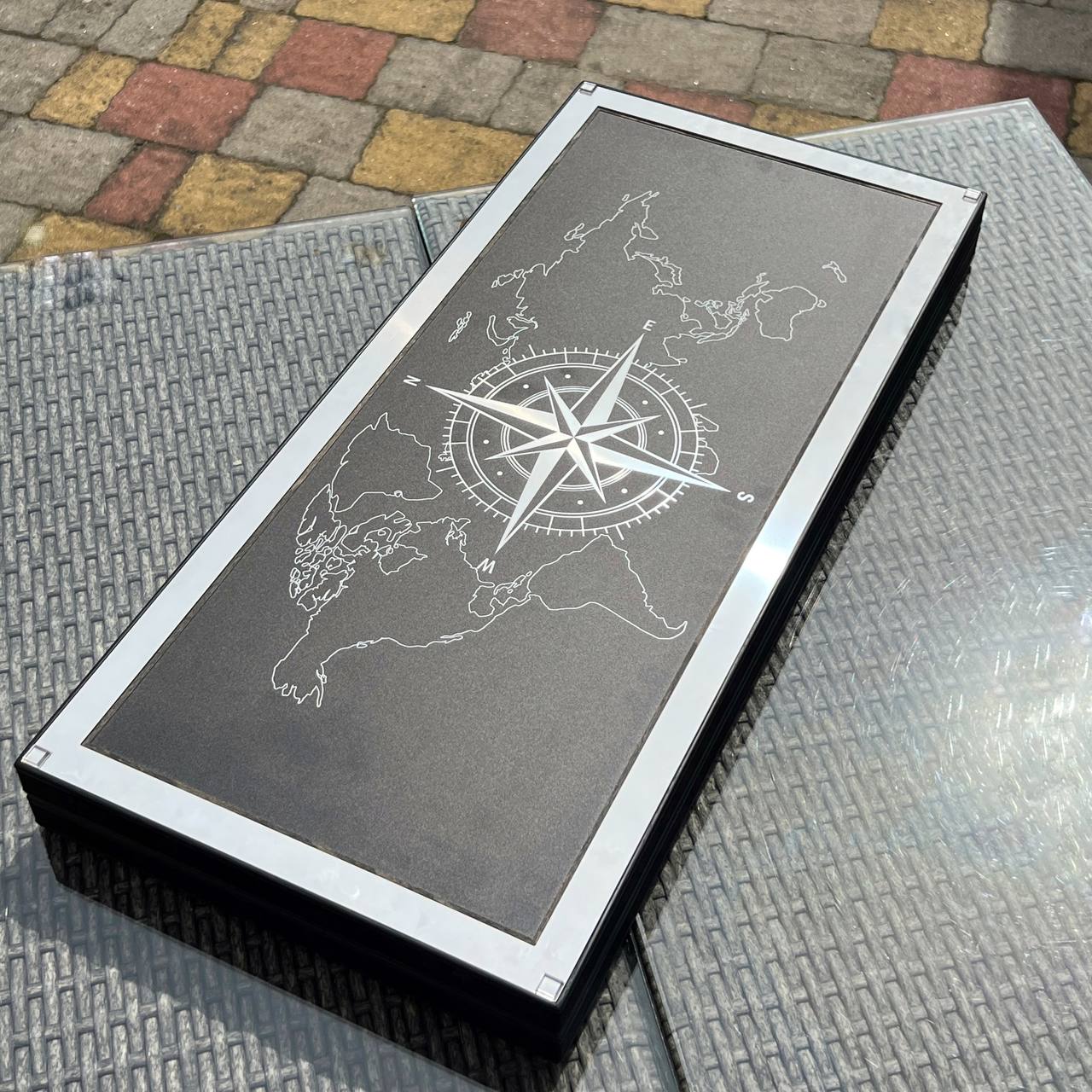 Premium Metal Backgammon Set – Map Design, Stainless Steel & Tempered Glass | Free Global Delivery Gift-ready