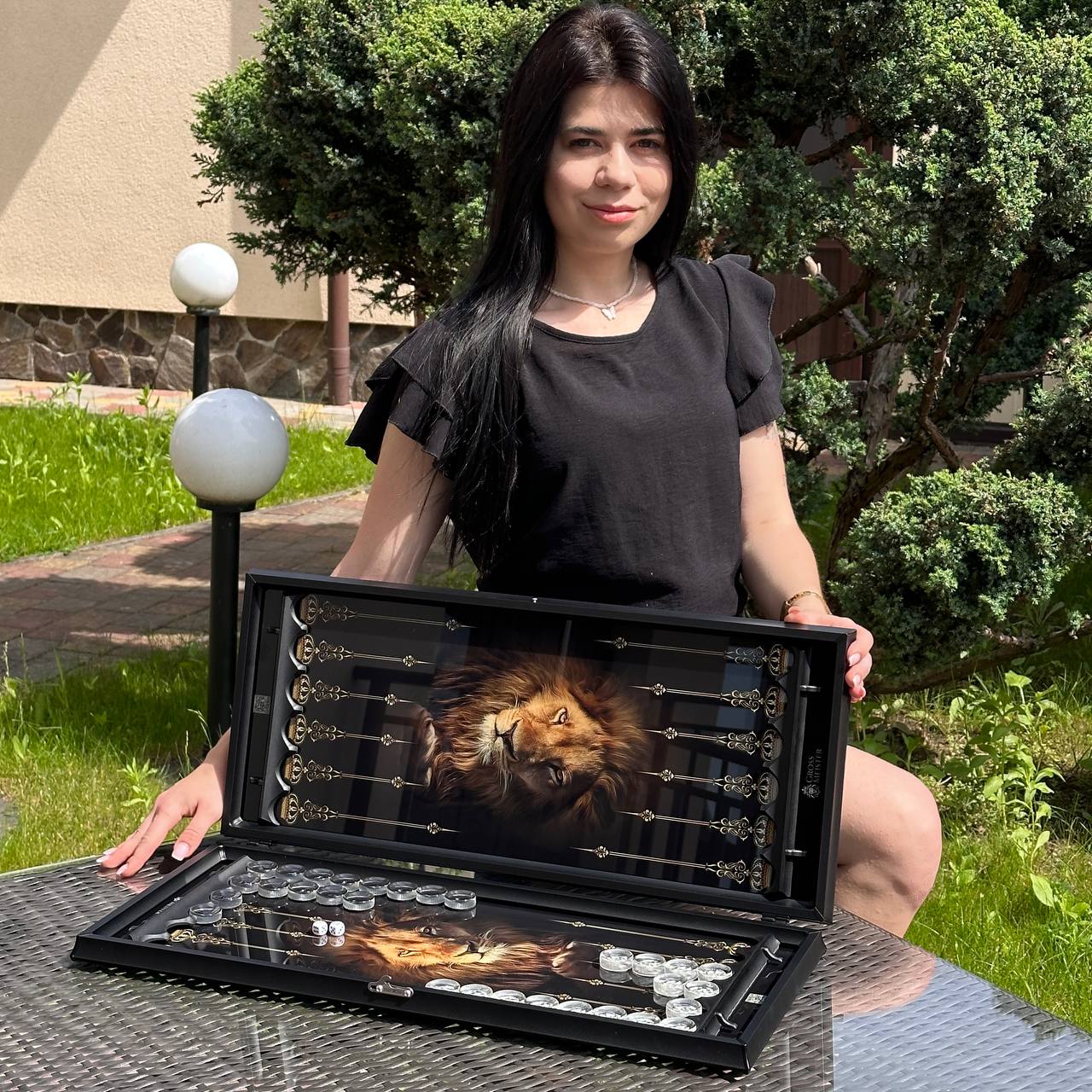 Exquisite Glass Backgammon "Lion" - 61×27 cm, Art. 250058. Customized. Gift-ready | Free worldwide delivery