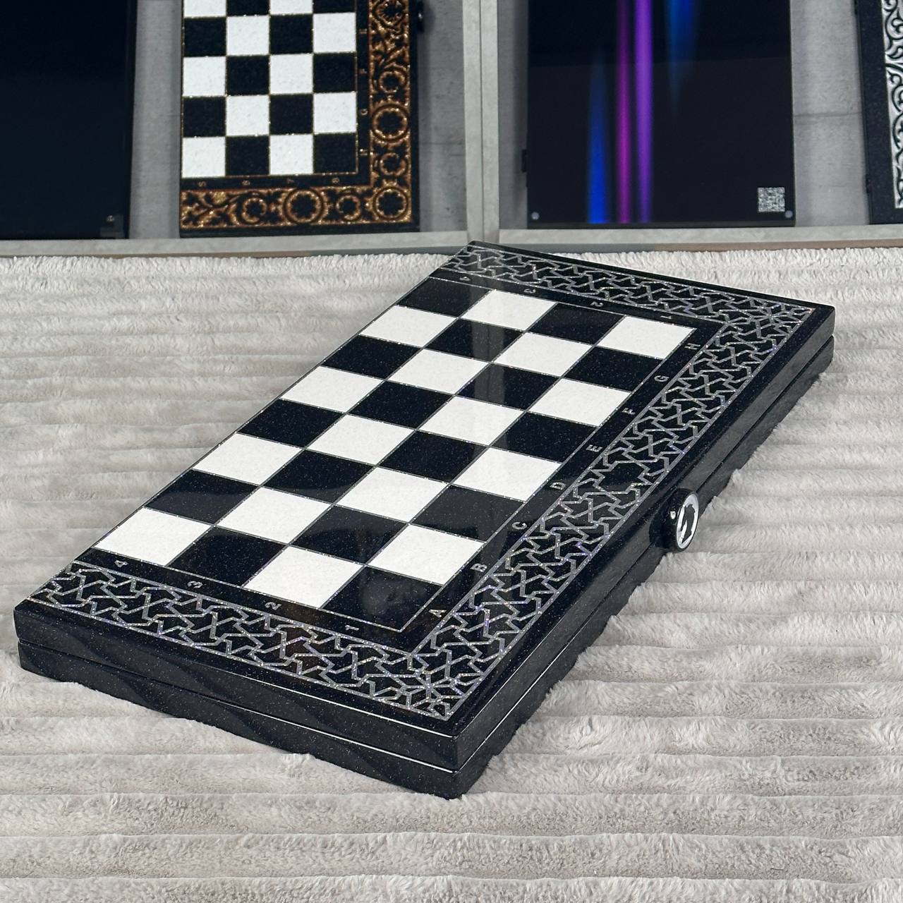 Luxury Black Acrylic Stone Chess and Backgammon Set "Lion" Gift-ready – Exclusive, Original, Customizable