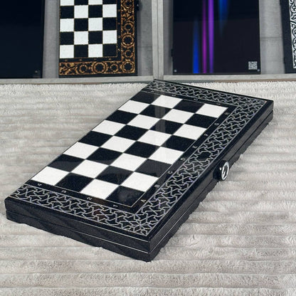 Luxury Black Acrylic Stone Chess and Backgammon Set "Lion" Gift-ready – Exclusive, Original, Customizable