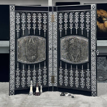 Luxury Black Acrylic Stone Chess and Backgammon Set "Lion" Gift-ready – Exclusive, Original, Customizable