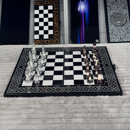 Luxury Black Acrylic Stone Chess and Backgammon Set "Lion" Gift-ready – Exclusive, Original, Customizable