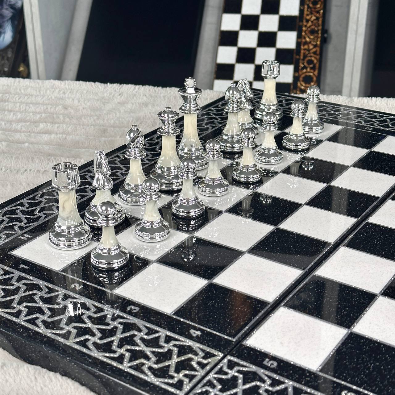 Luxury Black Acrylic Stone Chess and Backgammon Set "Lion" Gift-ready – Exclusive, Original, Customizable