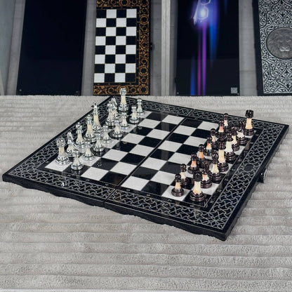 Luxury Black Acrylic Stone Chess and Backgammon Set "Lion" Gift-ready – Exclusive, Original, Customizable