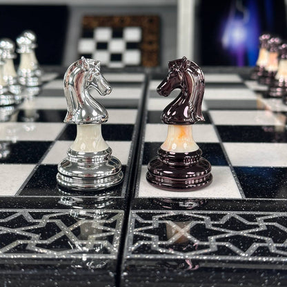 Luxury Black Acrylic Stone Chess and Backgammon Set "Lion" Gift-ready – Exclusive, Original, Customizable