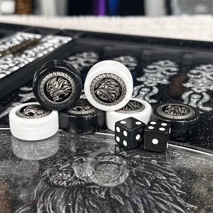Luxury Black Acrylic Stone Chess and Backgammon Set "Lion" Gift-ready – Exclusive, Original, Customizable