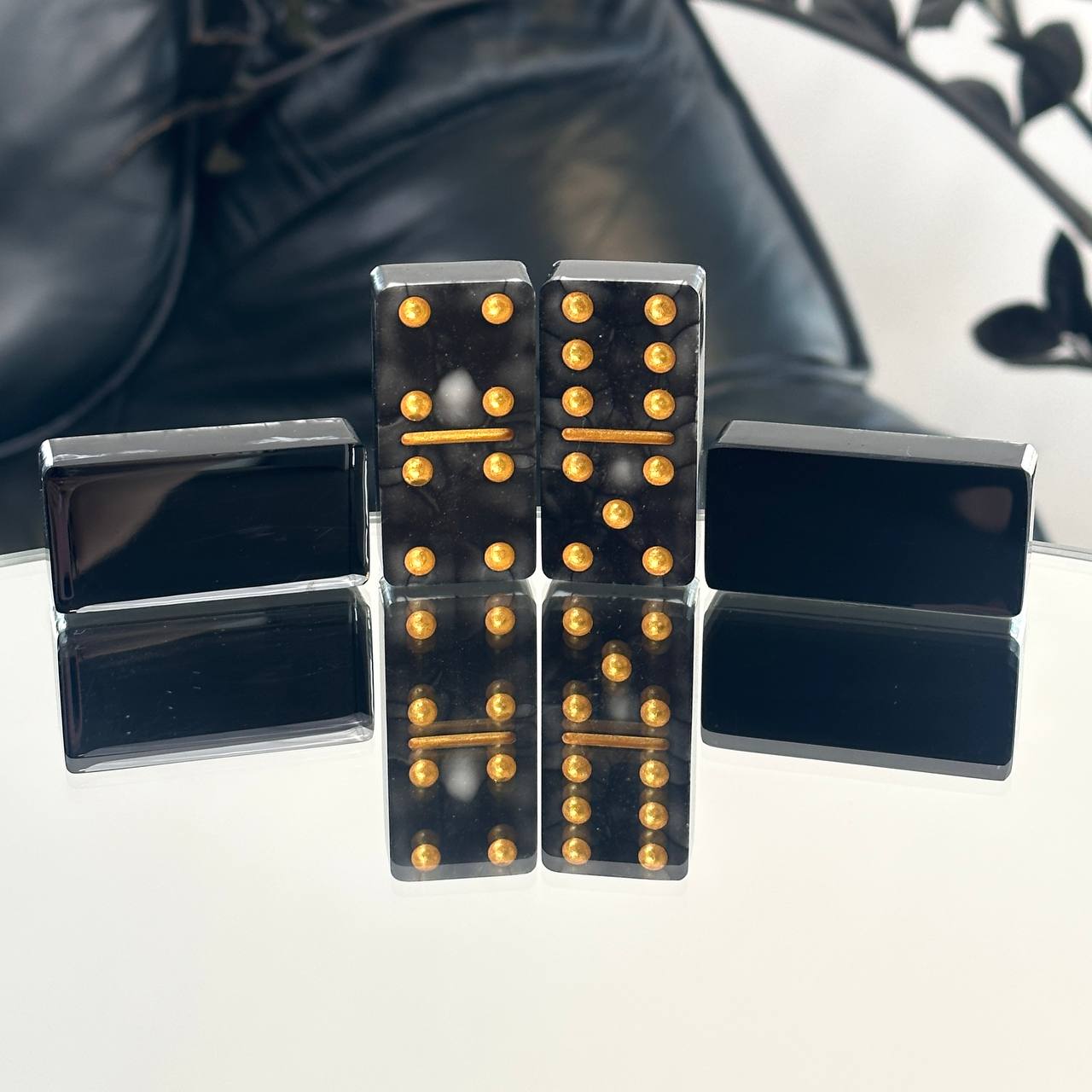 Dominoes Set Handmade Epoxy resin Classic Black 52*26*10mm  in box. Gift-ready