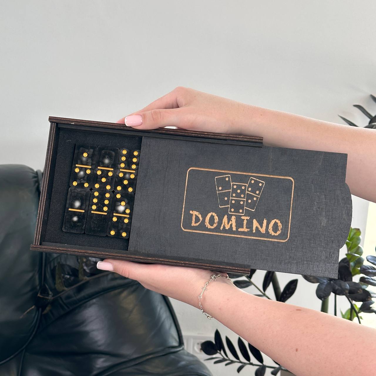 Dominoes Set Handmade Epoxy resin Classic Black 52*26*10mm  in box. Gift-ready
