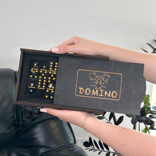 Dominoes Set Handmade Epoxy resin Classic Black 52*26*10mm  in box. Gift-ready
