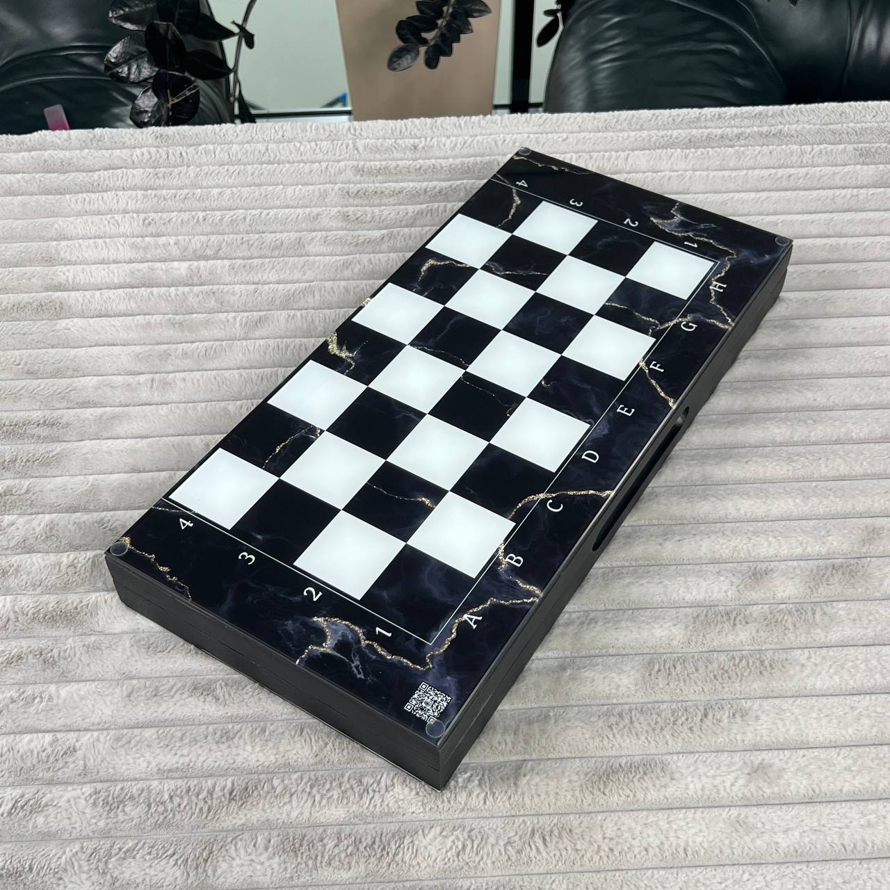 Glass Chess and Backgammon Set 3 in 1 in Wooden Frame, 2 sizes,  A Luxurious Golden Design Gift-ready Board Game