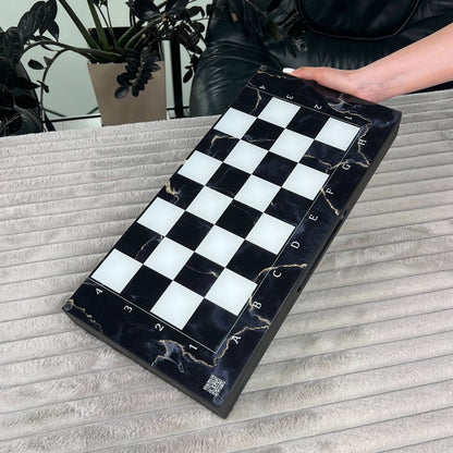 Glass Chess and Backgammon Set 3 in 1 in Wooden Frame, 2 sizes,  A Luxurious Golden Design Gift-ready Board Game