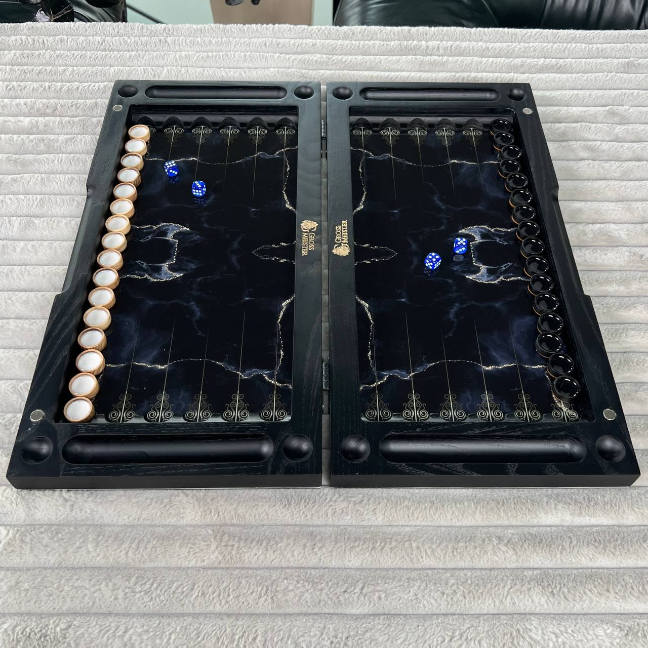 Glass Chess and Backgammon Set 3 in 1 in Wooden Frame, 2 sizes,  A Luxurious Golden Design Gift-ready Board Game