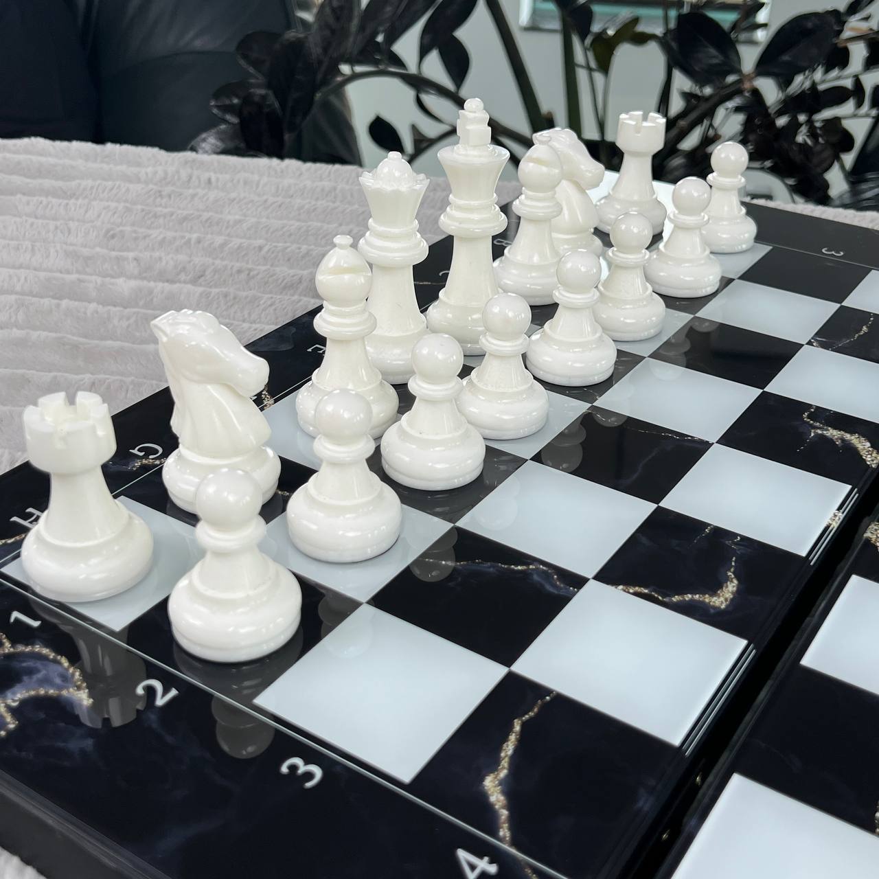 Glass Chess and Backgammon Set 3 in 1 in Wooden Frame, 2 sizes,  A Luxurious Golden Design Gift-ready Board Game