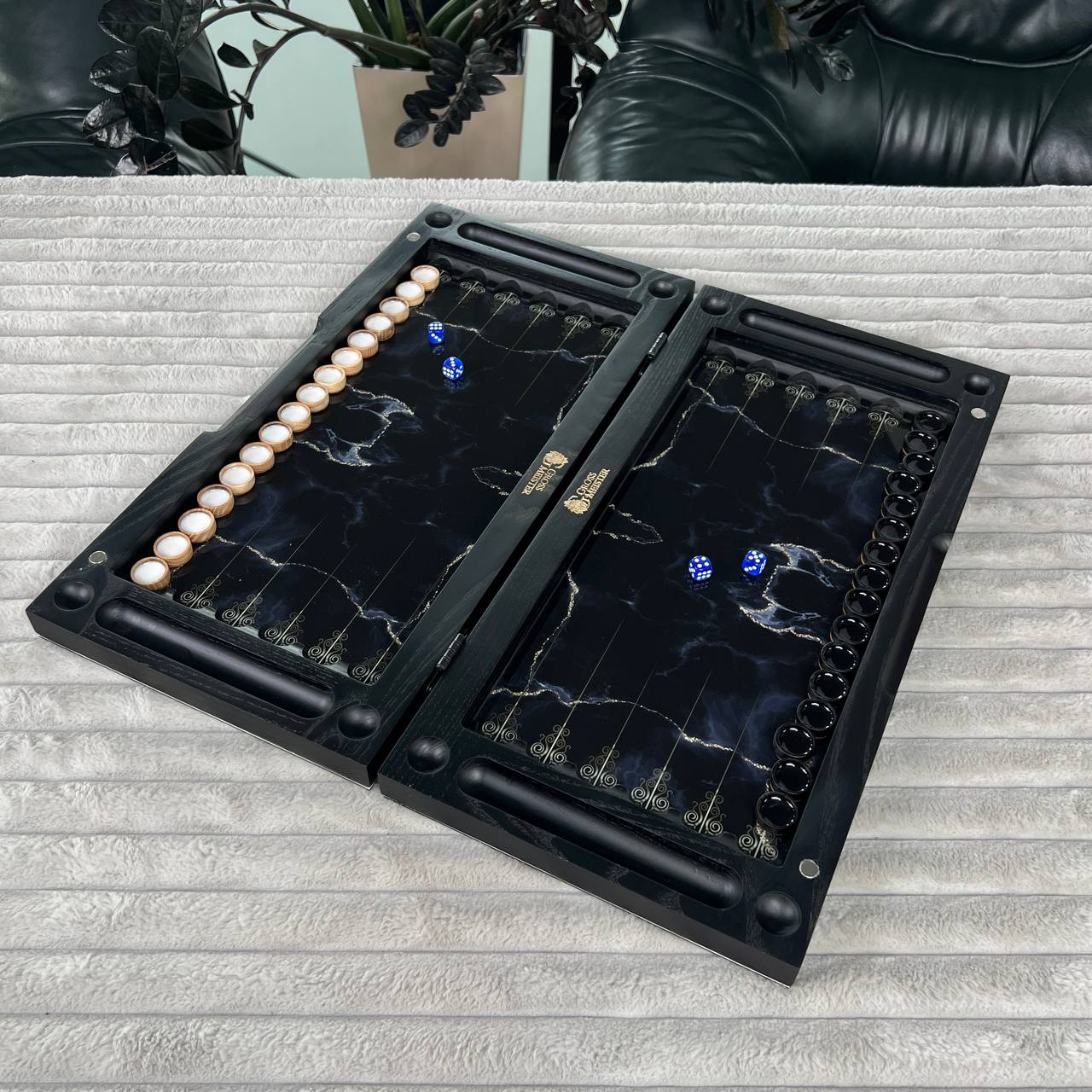 Glass Chess and Backgammon Set 3 in 1 in Wooden Frame, 2 sizes,  A Luxurious Golden Design Gift-ready Board Game
