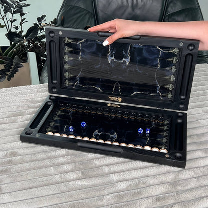 Glass Chess and Backgammon Set 3 in 1 in Wooden Frame, 2 sizes,  A Luxurious Golden Design Gift-ready Board Game