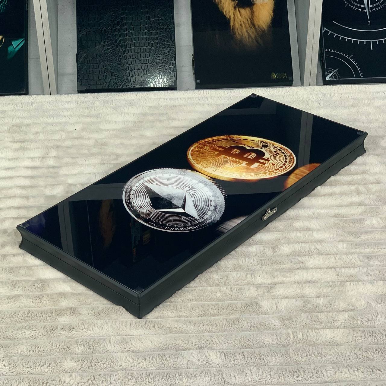 Glass backgammon "Bitcoin-Ethereum",  backgammon board, gift for boss, Gift-ready
