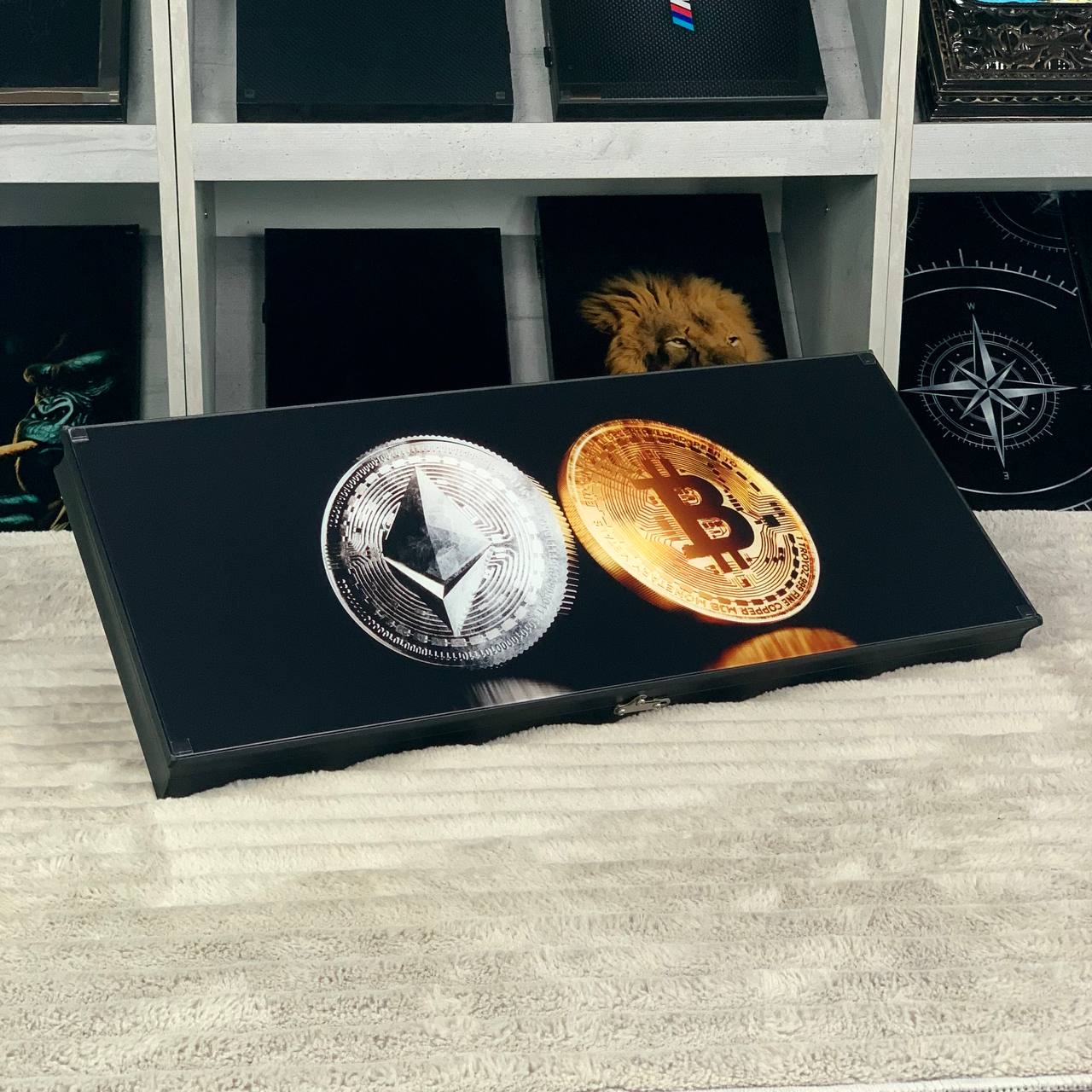 Glass backgammon "Bitcoin-Ethereum",  backgammon board, gift for boss, Gift-ready