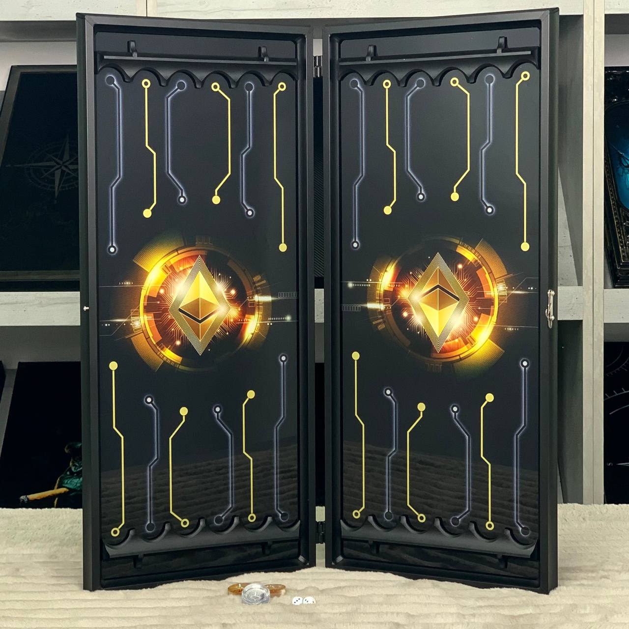Glass backgammon "Bitcoin-Ethereum",  backgammon board, gift for boss, Gift-ready