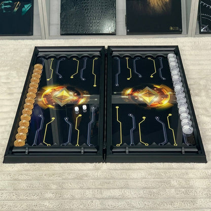 Glass backgammon "Bitcoin-Ethereum",  backgammon board, gift for boss, Gift-ready