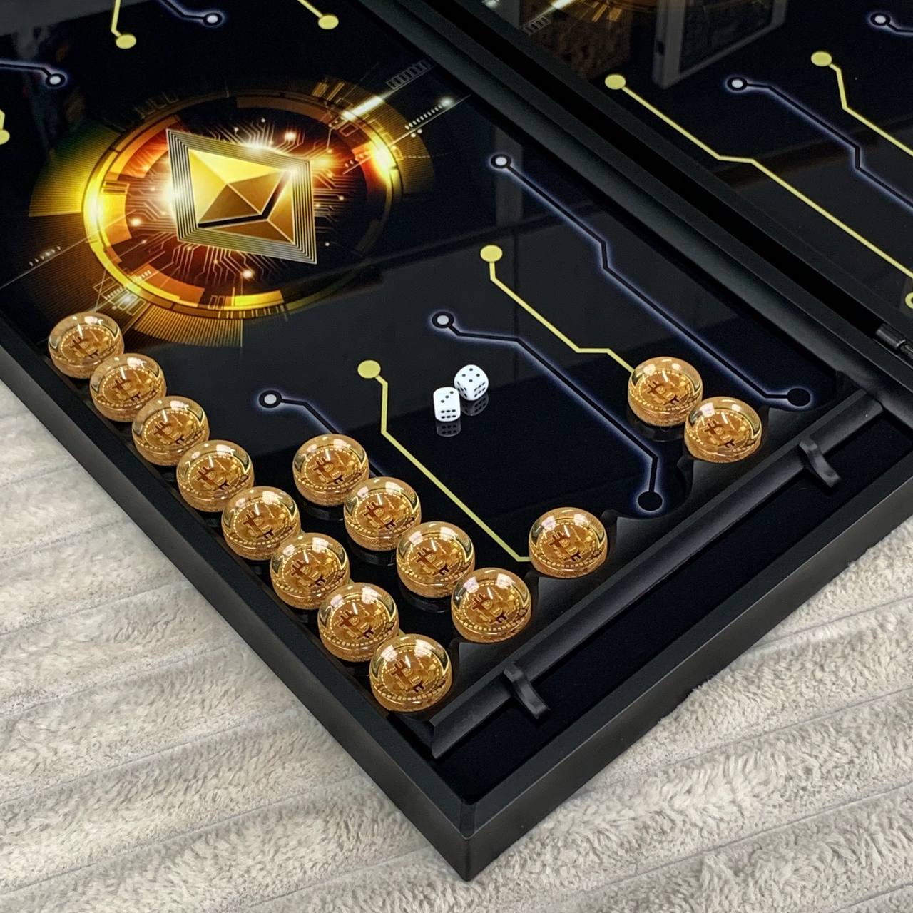 Glass backgammon "Bitcoin-Ethereum",  backgammon board, gift for boss, Gift-ready