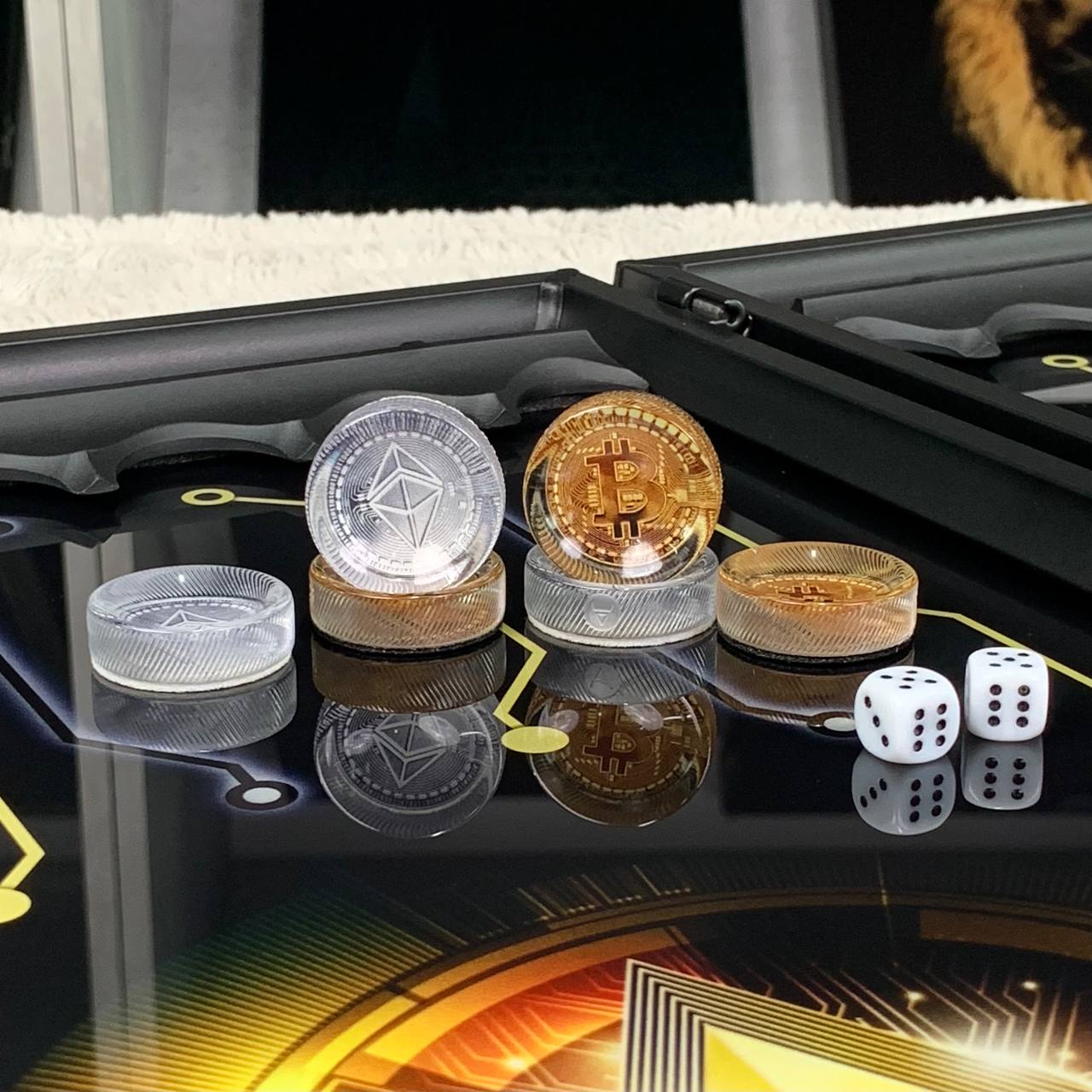 Glass backgammon "Bitcoin-Ethereum",  backgammon board, gift for boss, Gift-ready