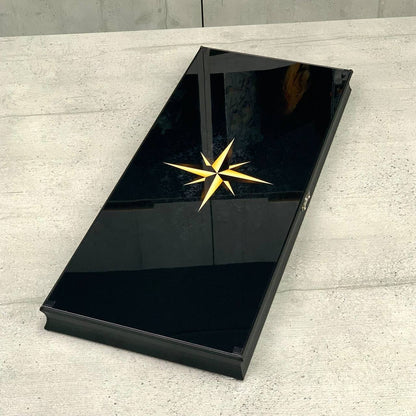 Handmade Luxurious Compass Rose Glass Backgammon Set 61*27cm. Customized, Gift-ready