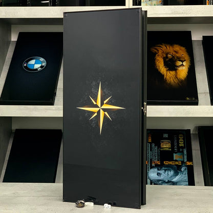 Handmade Luxurious Compass Rose Glass Backgammon Set 61*27cm. Customized, Gift-ready