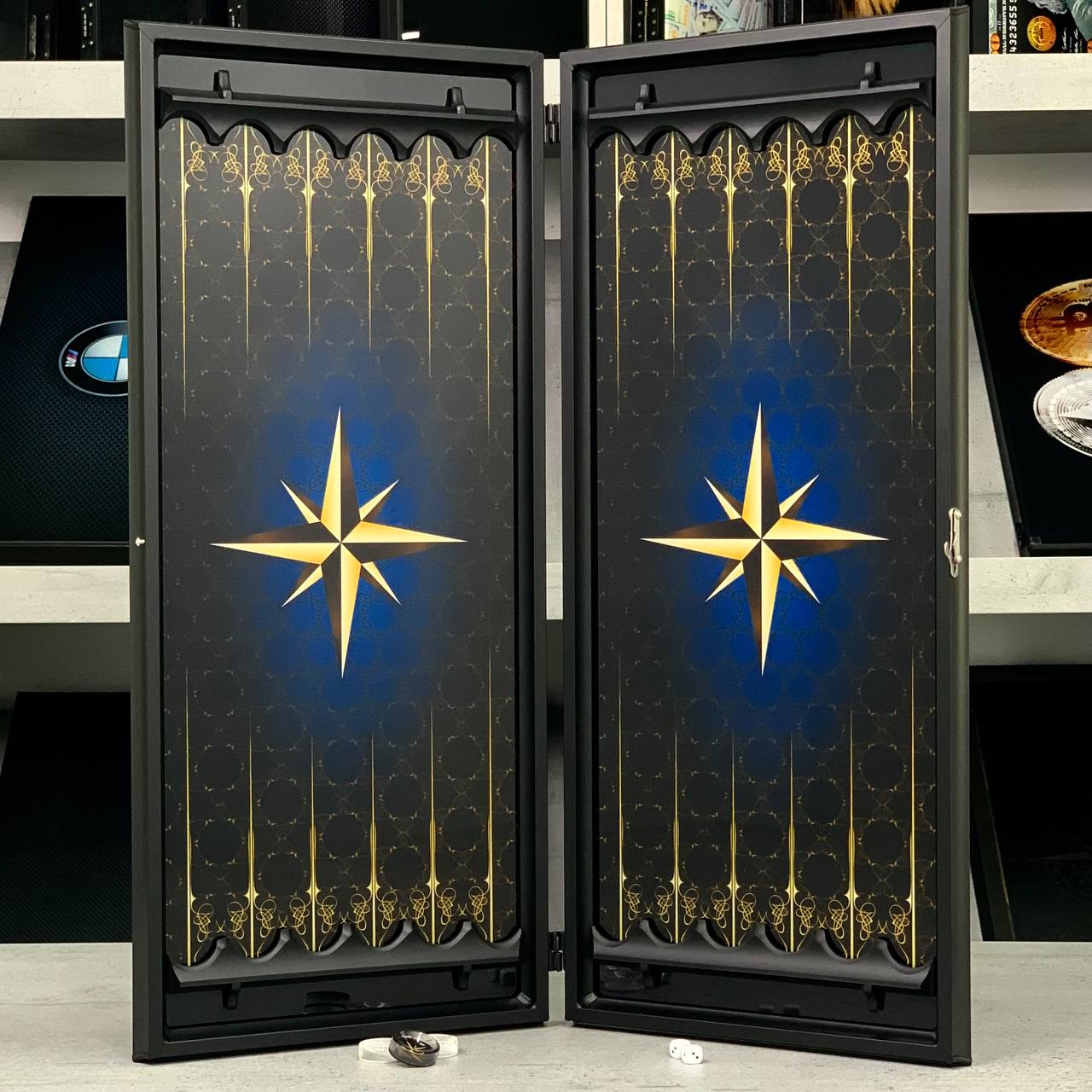 Handmade Luxurious Compass Rose Glass Backgammon Set 61*27cm. Customized, Gift-ready