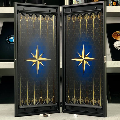 Handmade Luxurious Compass Rose Glass Backgammon Set 61*27cm. Customized, Gift-ready