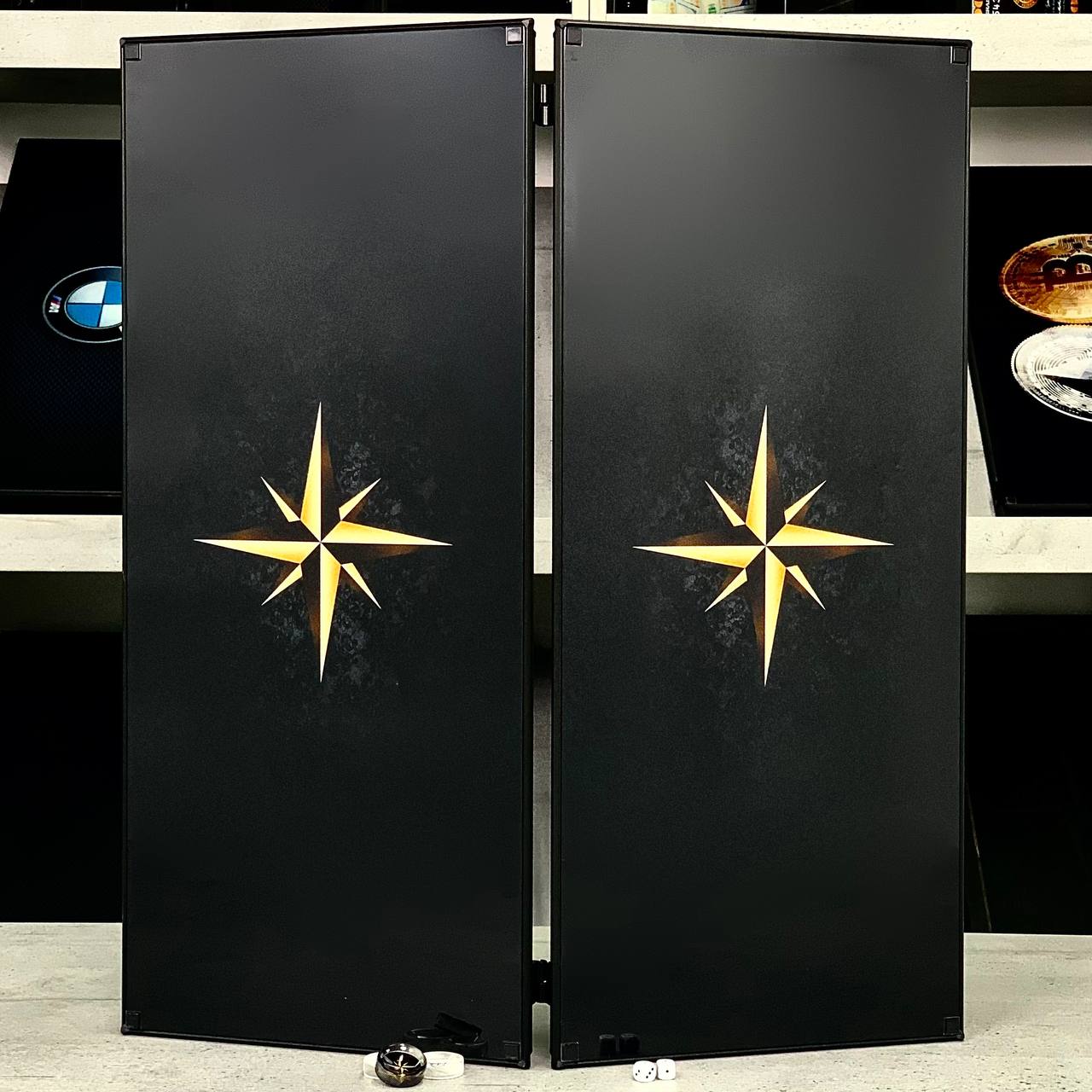 Handmade Luxurious Compass Rose Glass Backgammon Set 61*27cm. Customized, Gift-ready