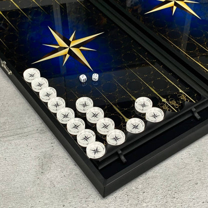 Handmade Luxurious Compass Rose Glass Backgammon Set 61*27cm. Customized, Gift-ready