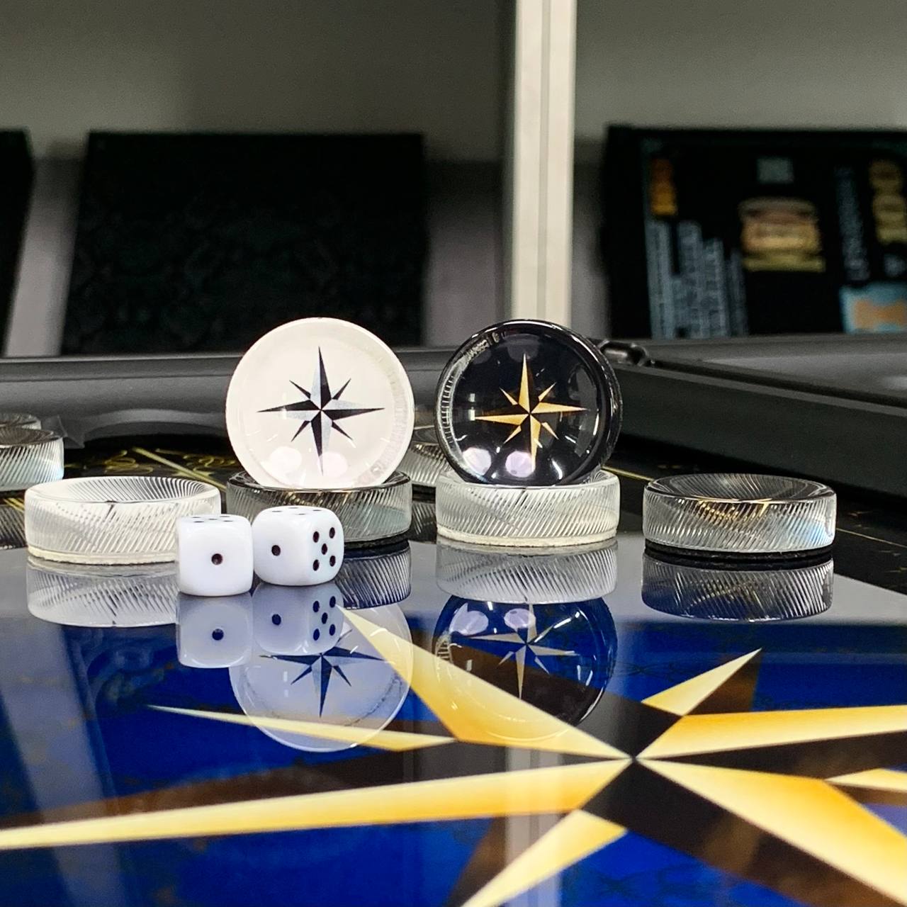 Handmade Luxurious Compass Rose Glass Backgammon Set 61*27cm. Customized, Gift-ready