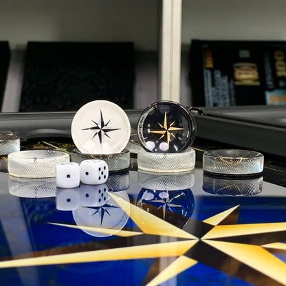 Handmade Luxurious Compass Rose Glass Backgammon Set 61*27cm. Customized, Gift-ready