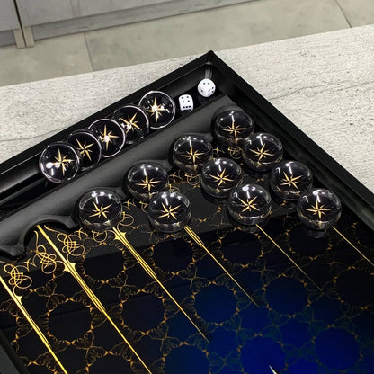 Handmade Luxurious Compass Rose Glass Backgammon Set 61*27cm. Customized, Gift-ready