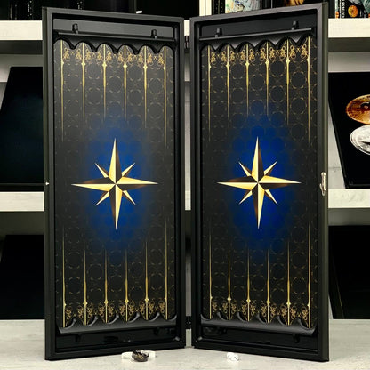 Handmade Luxurious Compass Rose Glass Backgammon Set 61*27cm. Customized, Gift-ready