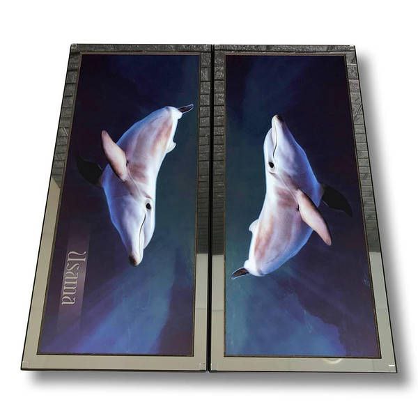 Metal backgammon "Dolphins", 60×30 cm, glass playing area inside