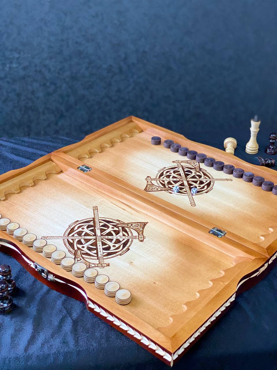 Exclusivo juego de ajedrez y backgammon de madera hecho a mano 3 en 1, tablero de juego de damas