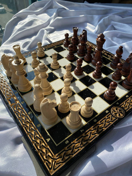 Luxury black acrylic stone chess set,  stone game board