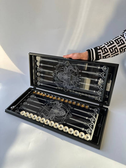 Stylish & Modern Glass Backgammon Board Game Set, Gift-ready. Customization is available.