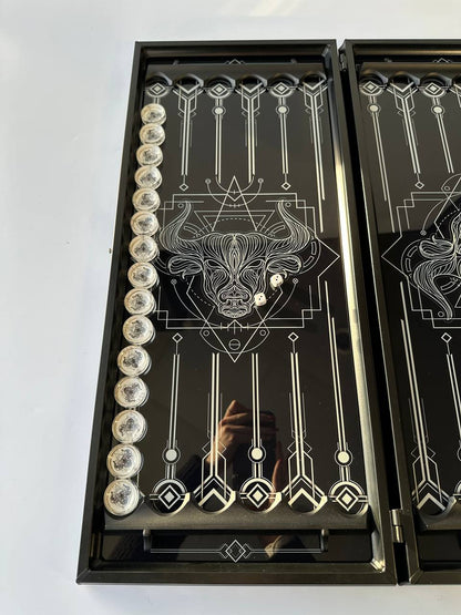 Stylish & Modern Glass Backgammon Board Game Set, Gift-ready. Customization is available.