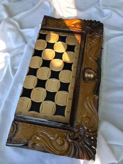 Handmade wooden chess set 3 in 1, 60×30×9 cm, art. 191037