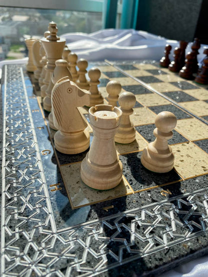 Luxury  grey acrylic stone chess set 47×23 cm,  stone chess board, limited