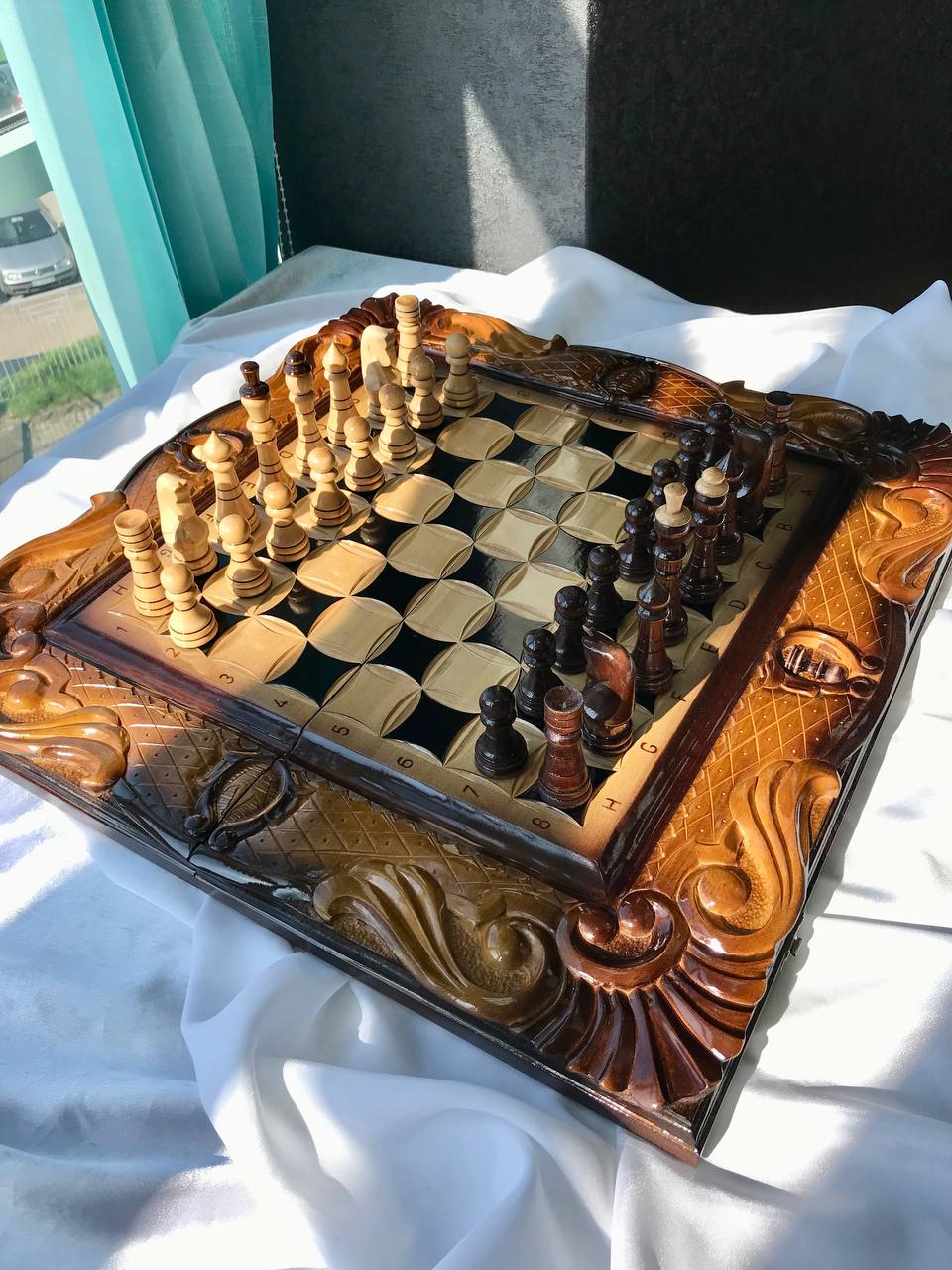 Handmade wooden chess set 3 in 1, 60×30×9 cm, art. 191037