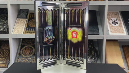 Backgammon de metal 60×30 cm, zona de juego de cristal