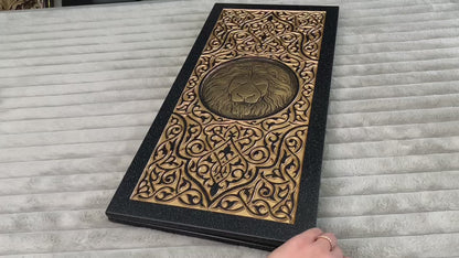 Luxury Black Acrylic Stone Backgammon "Golden Lion" 58*28cm Light Version Gift-ready | Free worldwide delivery