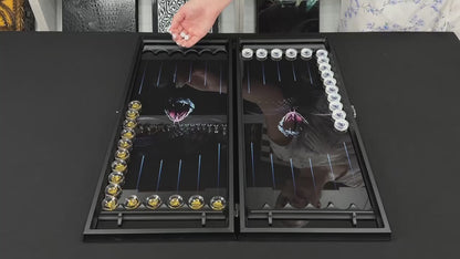 Glass backgammon set Snake, 61*27cm. Personalization. Gift-ready.