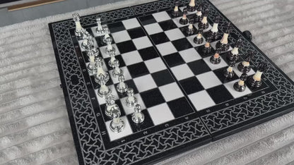 Luxury Black Acrylic Stone Chess and Backgammon Set "Lion" Gift-ready – Exclusive, Original, Customizable