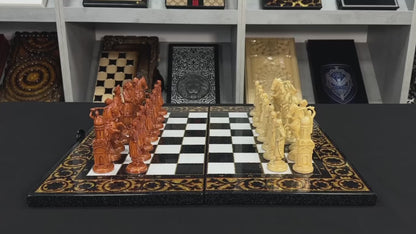 Deluxe Acrylic Stone Chess & Backgammon Set – Gold Carved Design (58×28 cm) | Free Global Delivery | Gift-ready