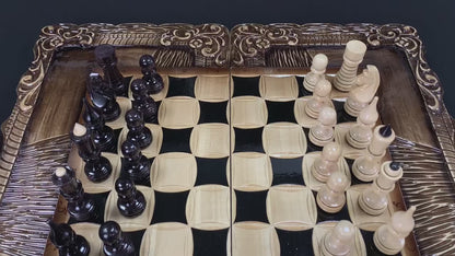 Exclusive Handmade Wooden Chess Set 3-in-1, 60*30cm, Art.191006. Customized and Gift-ready